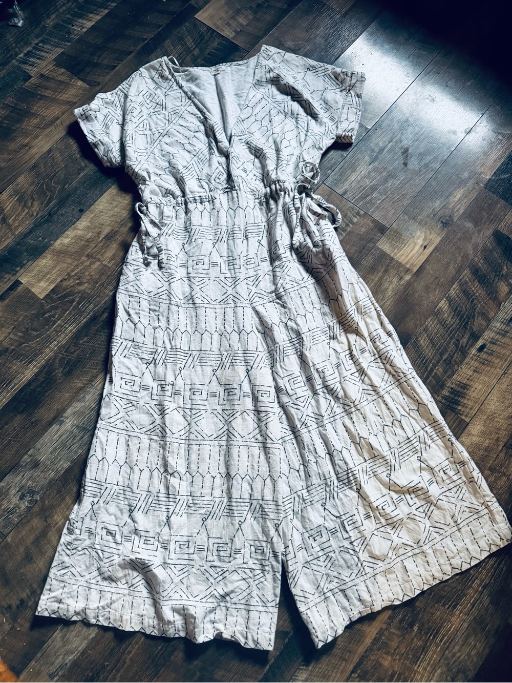 World Market Cream Patterned Wide leg Jumpsuit